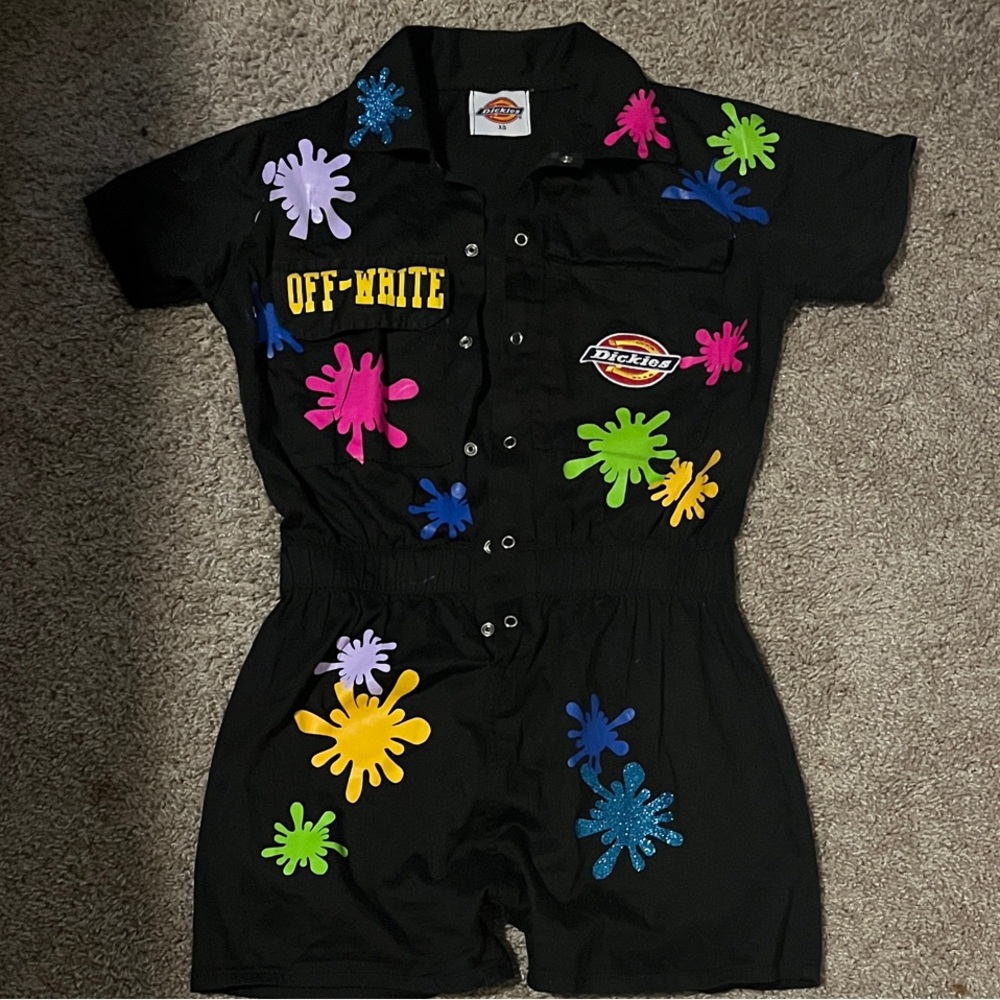 Dickies Black Romper with Multicolor Splashes
